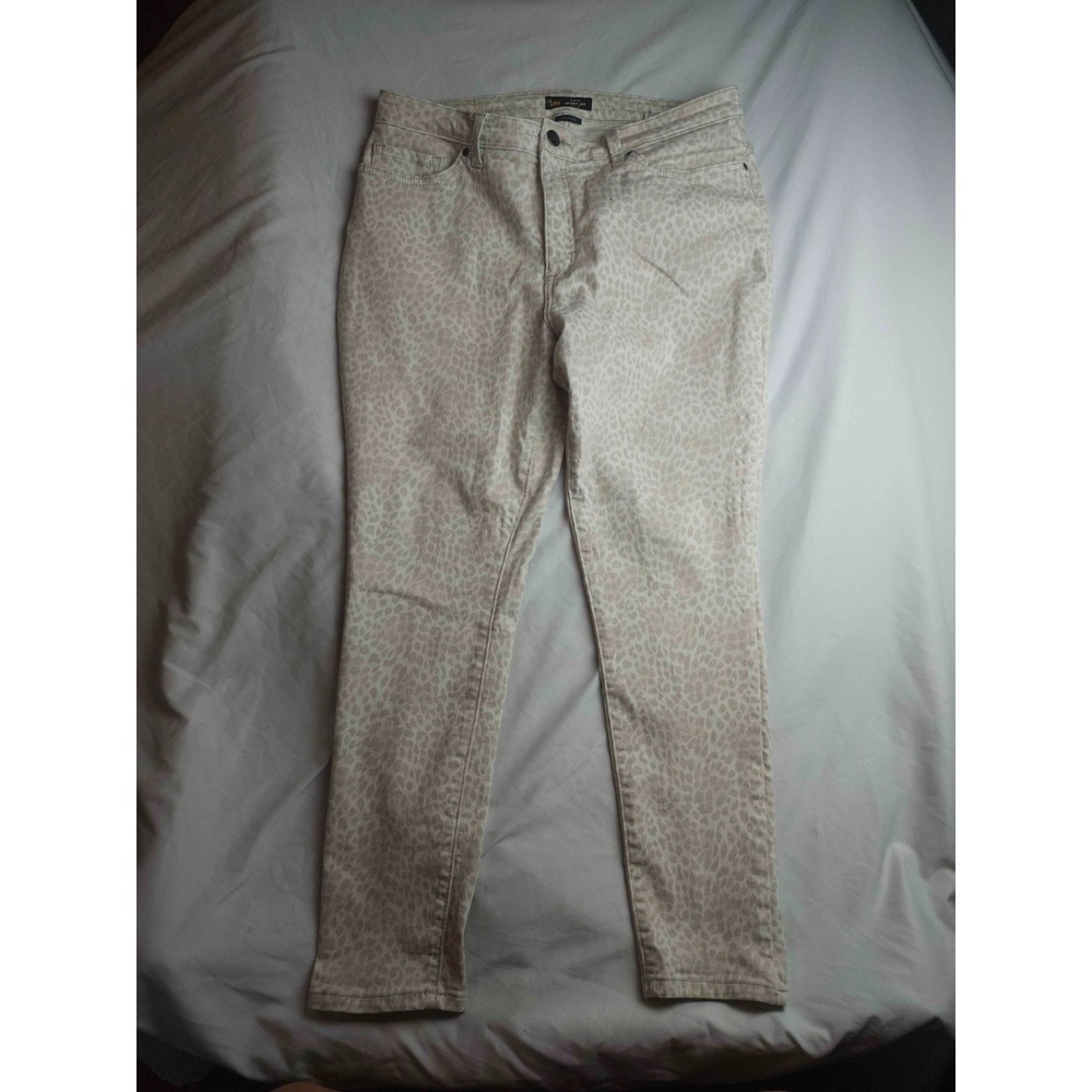 Lee‎ Skinny Leg Jeans Womens Size 16 Beige Denim Sculpting Animal Print Slim Fit